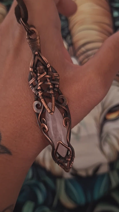 Rose quartz spirit companion necklace. Anunnaki aliens ancient pendant