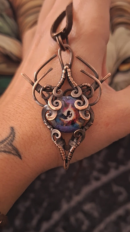 Blue dragon wire wrapped necklace. Magical creature talisman