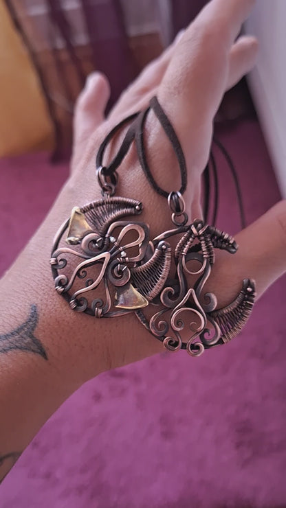 Cthulhu crescent moon necklace Wire wrapped unique sacred jewelry