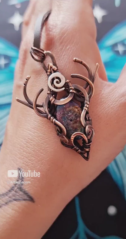 Fantasy fairy horns unique copper antiqued necklace