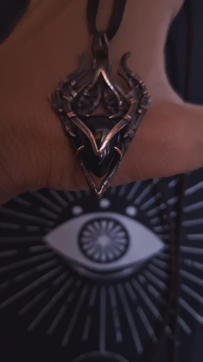 Obsidian dragon pendant. Ancient energy necklace