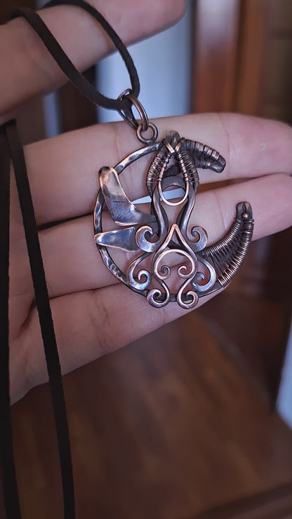 Cthulhu jewelry. Unique moon necklace with octopus symbol