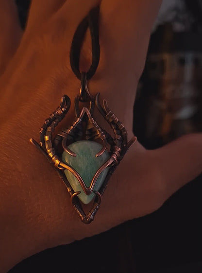 Amazonite ancient dragon pendant Fantasy outfit necklace