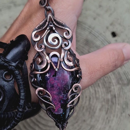 Space nebula stellar celestial jewelry pendant. Handmade unique necklace