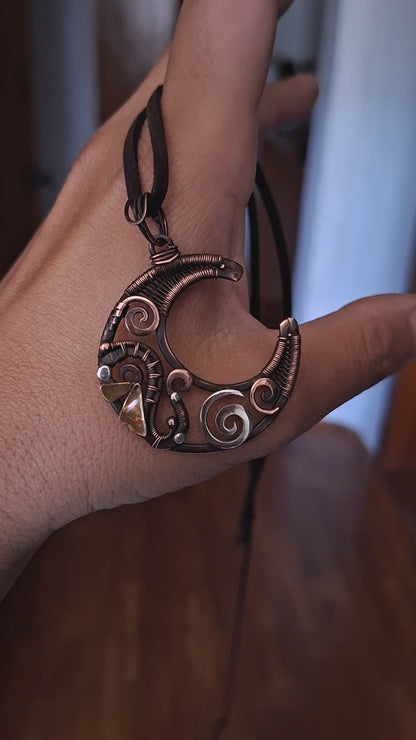 Wire wrap crescent moon sacred pendant