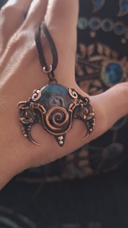 Sacred spiral wire wrapped copper ancient necklace. Shumer jewelry