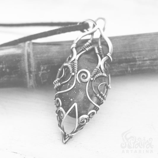 Galaxy meteorite necklace, Astral ancient aliens pagan jewelry, nebula orion galaxy pendant