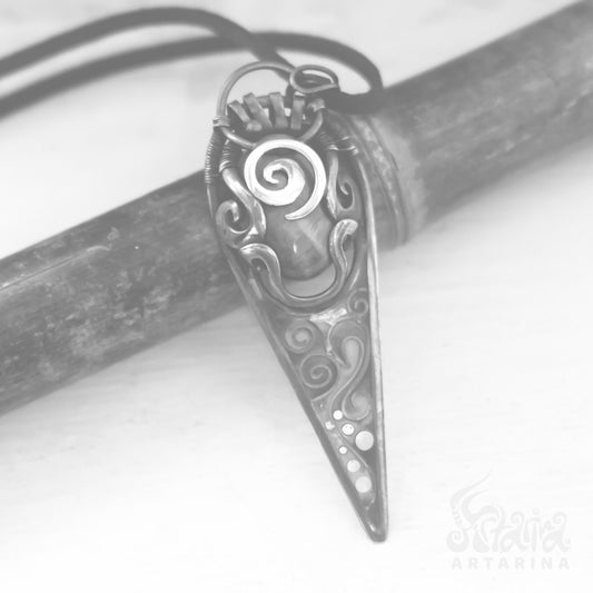 Slavic ukraininan jewelry necklace, tigereye spiral necklace, druid pendant earth elemental