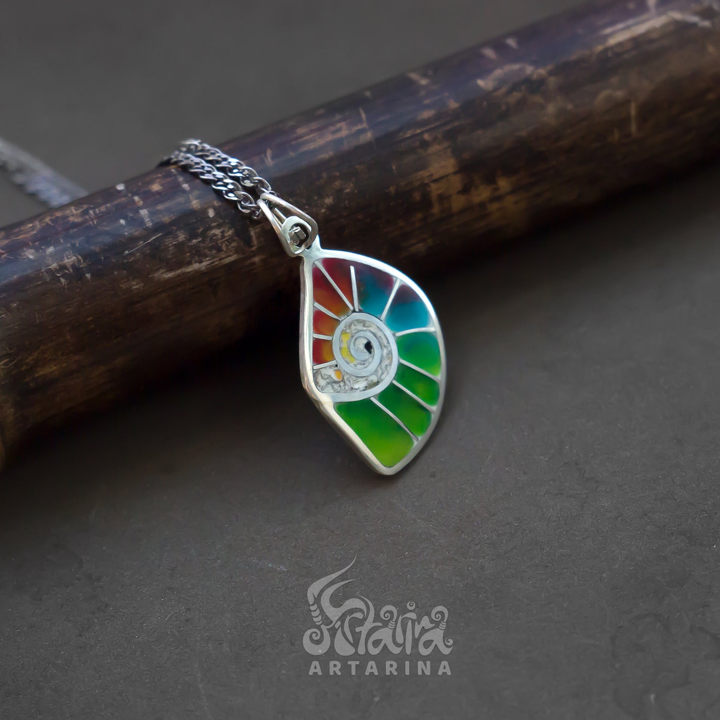 Unique small necklaces made from solid sterling silver and colorful resin. Pendant is one of a kind. Original design by Artarina pic 5