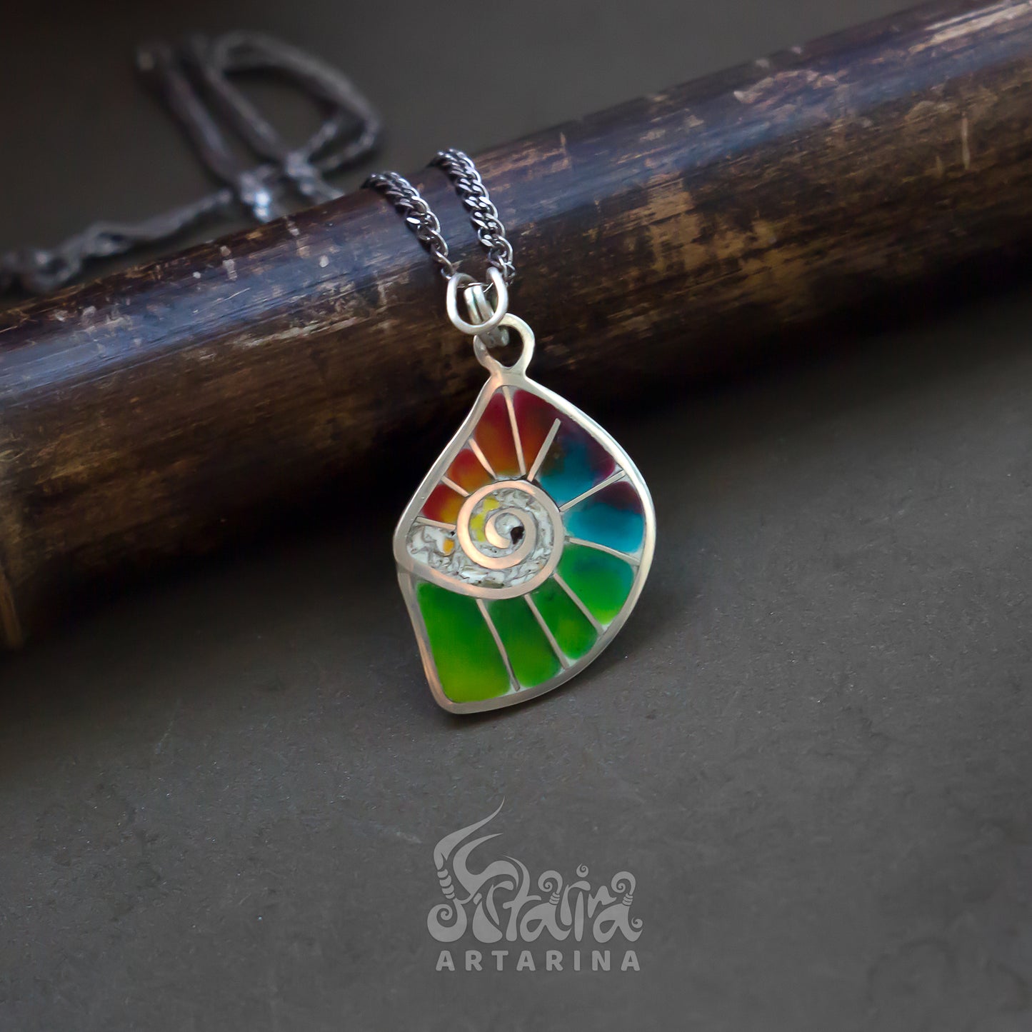 Unique small necklaces made from solid sterling silver and colorful resin. Pendant is one of a kind. Original design by Artarina pic 7