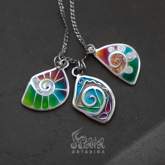 Unique small necklaces made from solid sterling silver and colorful resin. Pendant is one of a kind. Original design by Artarina pic 1