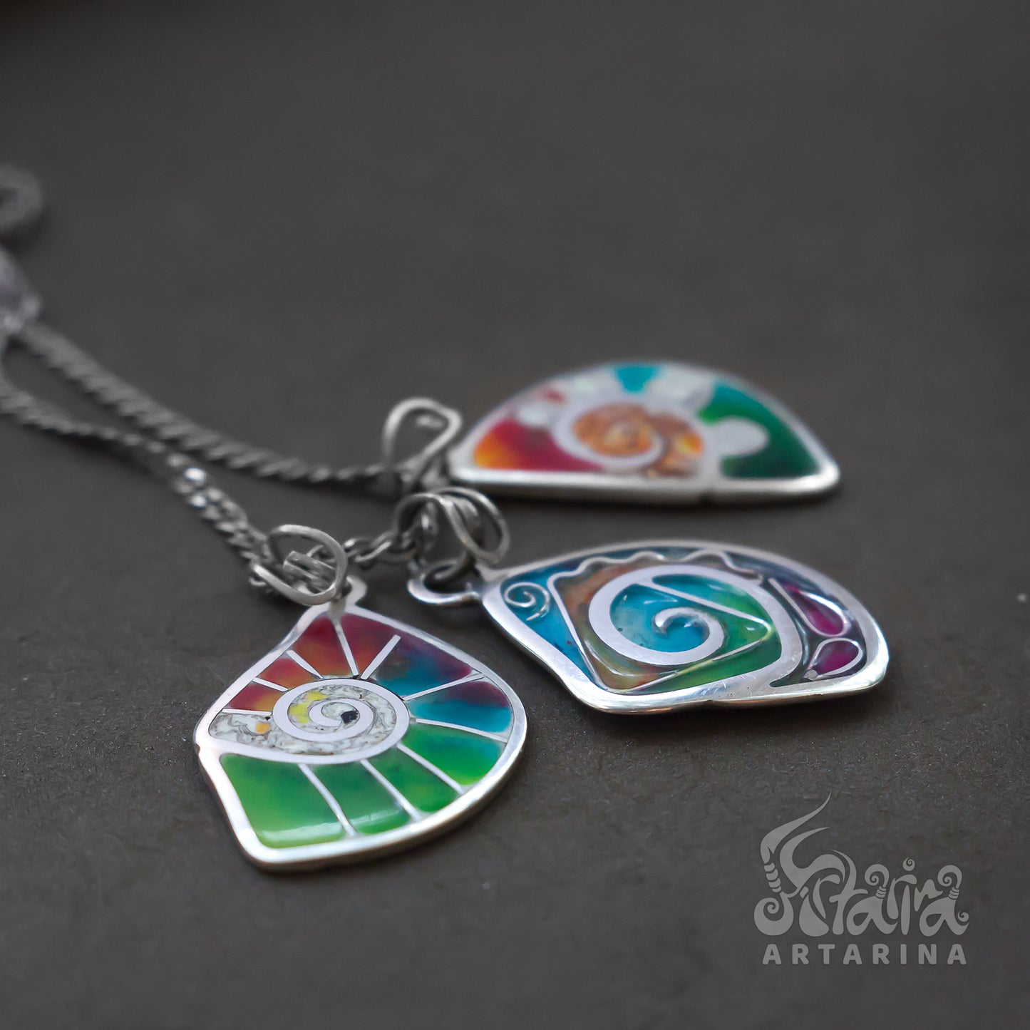 Unique small necklaces made from solid sterling silver and colorful resin. Pendant is one of a kind. Original design by Artarina pic 8