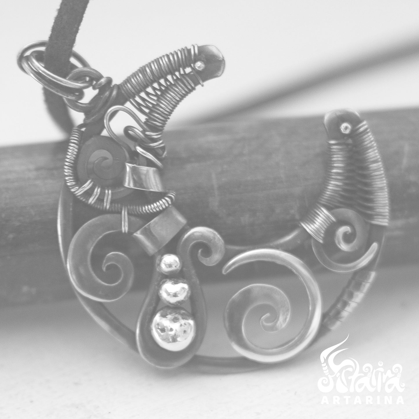 Wire wraped crescent half moon necklace