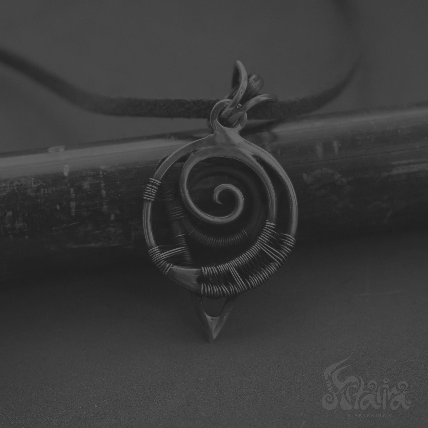 Wire wrapped Sacred geometry Two sides Spiral triangle circle jewelry pendant