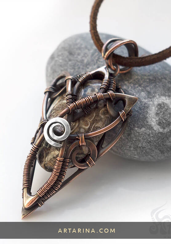 Wire wrapped jasper pendant