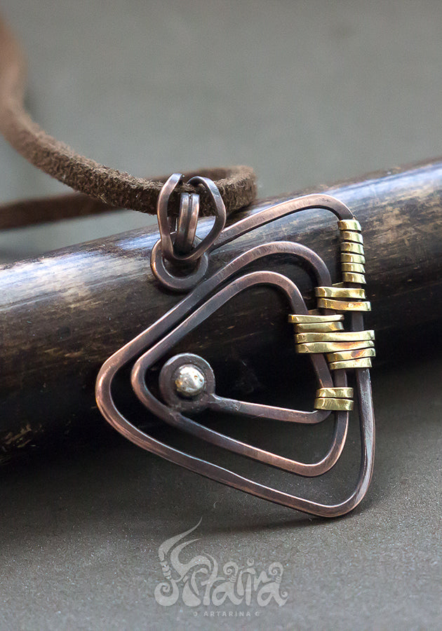 Primitive jewelry Copper triangle wire wrapped Boho pendant Hippie Ethnic Copper Pendant Necklace by Artarina