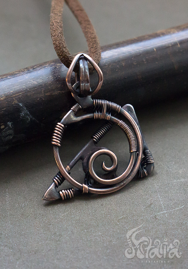 Mathematical jewelry Wire wrapped copper unique geometrical charm Copper jewelry Primitive necklace Hand forged Pagan style Boho and hippie pendant charm Statement pendant by Artarina