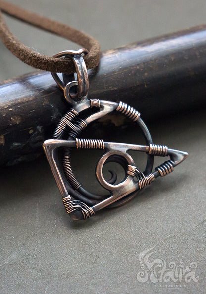 Mathematical jewelry Wire wrapped copper unique geometrical charm Copper jewelry Primitive necklace Hand forged Pagan style Boho and hippie pendant charm Statement pendant by Artarina