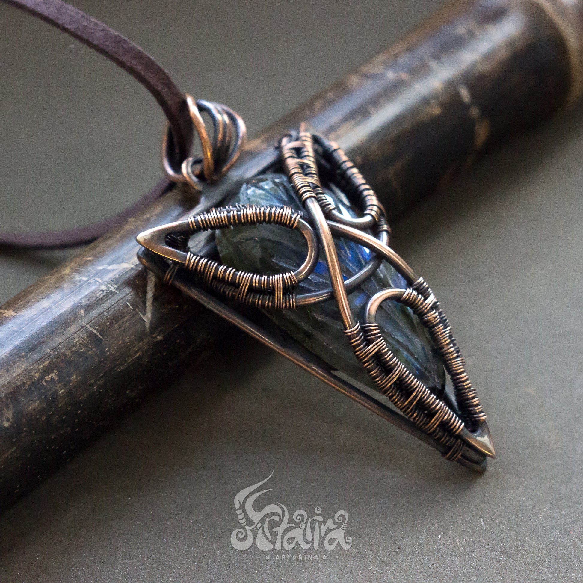 WIre wrapped triquetra pendant. Triangle wire wrap necklace celtic viking symbolic design pendant necklace Scandinavian symbols jewelry by Artarina Celtic amulet for man Viking gods thor odin jewellery