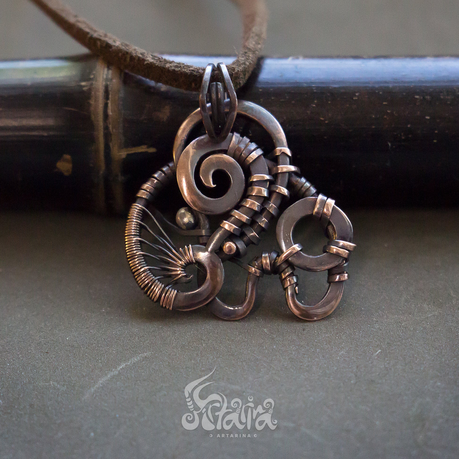 Elephant copper wire wrapped necklace Unique handmade animal elephant jewelry Cute baby elephant wire wrap neck piece