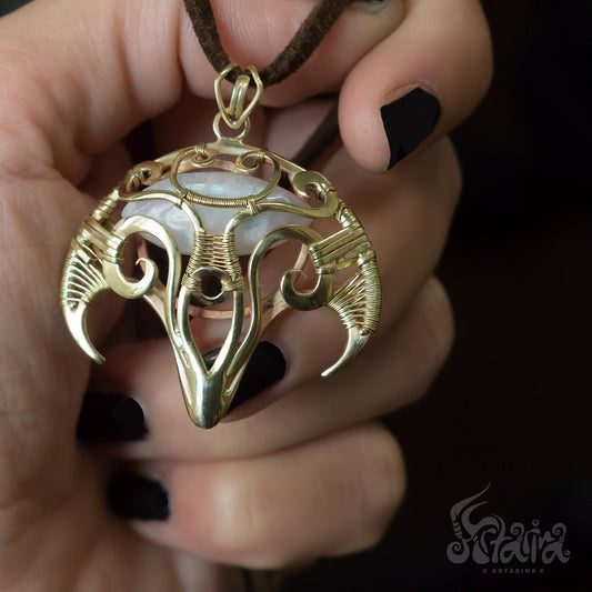 Good witch witch necklace brass necklace goth necklace spell necklace witchy pendant empath protection moonstone pendant pagan jewelry wiccan jewelry mystical jewelry tarot jewelry asmodeus