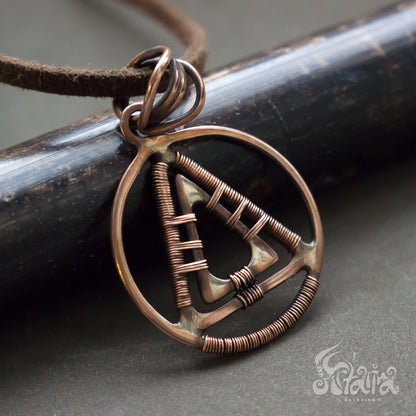 Geometric necklace Simple minimalist wirework raw copper jewelry pendant Triangle and circle pyramid necklace