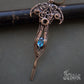 Copper wire wrapped fantasy elven necklace Blue cubic zirconia stone Long unique fairytale rpg nerd necklace pendant Witch pendant magic