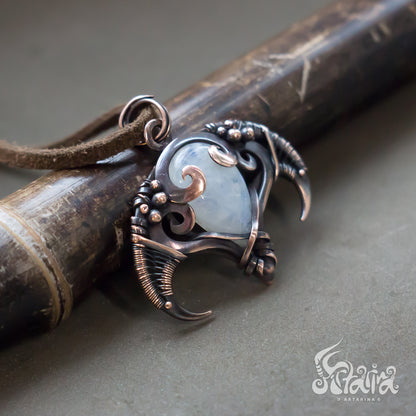 Alien necklace Heady wire wrapped biomechanical Giger inspired neck pendant Moonstone and Copper Rustic pendant Alternative jewelry