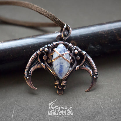 Magic real moonstone pendant, sigil magic symbols necklace, witch craft jewelry