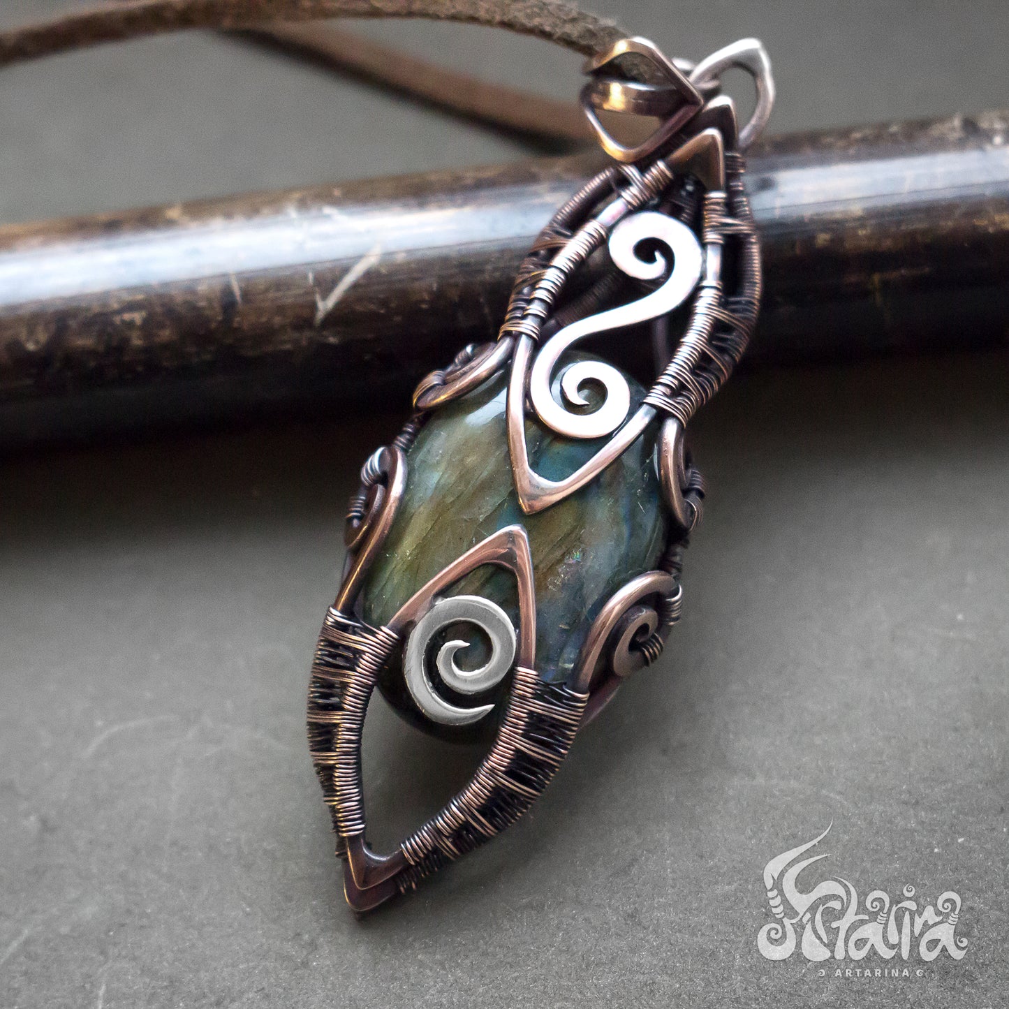 Rustic copper unique necklace pendant | Hand weaved one of a kind stone necklace | Magical healing crystal amulet | Protection pendant gift