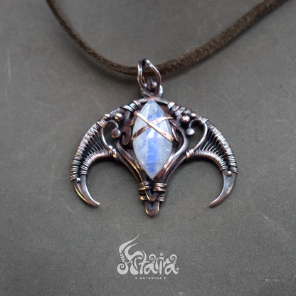 Magic real moonstone pendant, sigil magic symbols necklace, witch craft jewelry