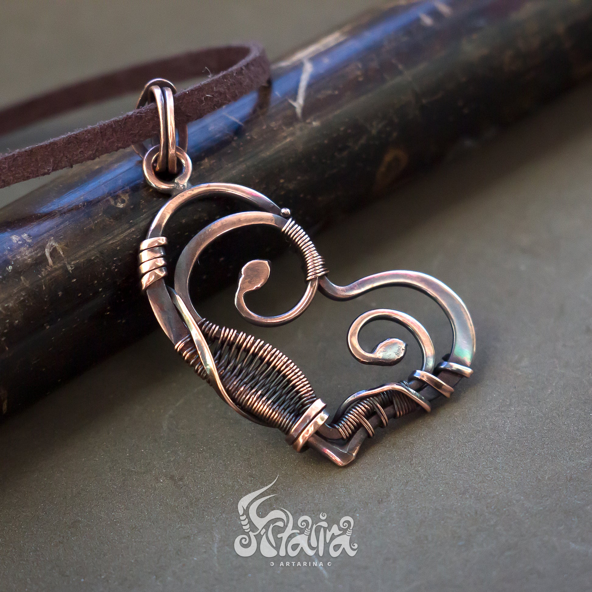 Simple wire wrap heart pendant | Unique rustic copper jewelry 