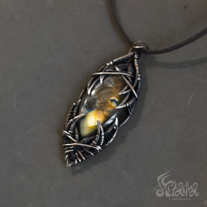 Large statement stone pendant | Bold Unique handcrafted orange labradorite necklace