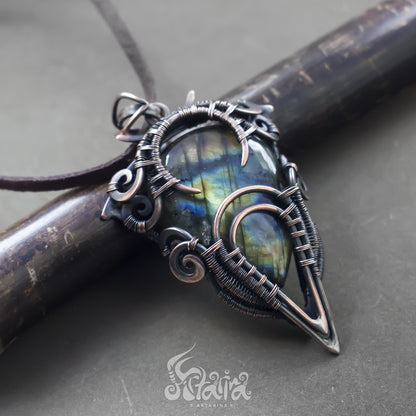 Large statement stone mans pendant | Bold Unique handcrafted rainbow multiflash labradorite necklace | Wire wrapped jewelry for men 