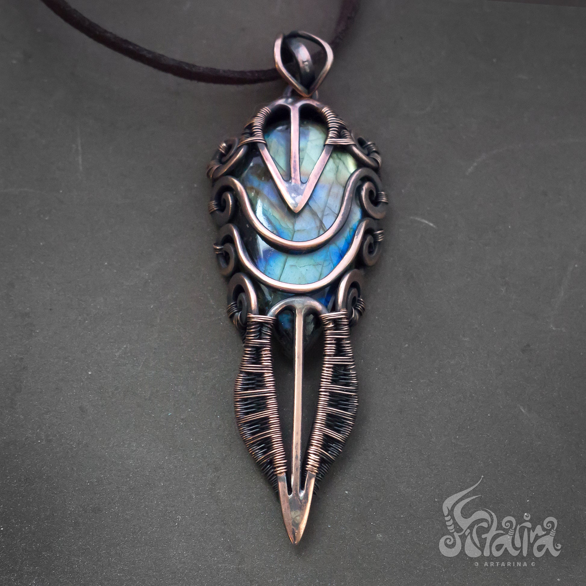 Science fiction fantasy unisex accessory | Statement stone pendant | Bold Unique handcrafted labradorite necklace | By Artarina
