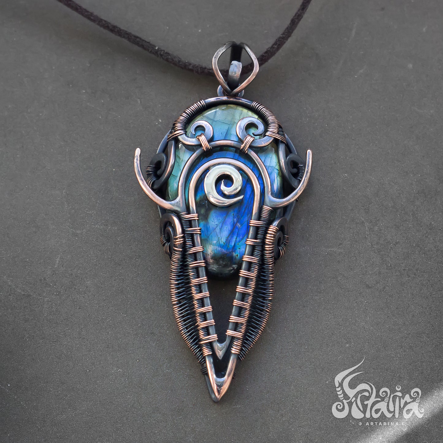 Unique Jewelry Pendent | Wire wrapped multicolored gemstone man's necklace | Energy spiritual protection unique copper designer jewelry