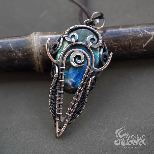 Unique Jewelry Pendent | Wire wrapped multicolored gemstone man's necklace | Energy spiritual protection unique copper designer jewelry
