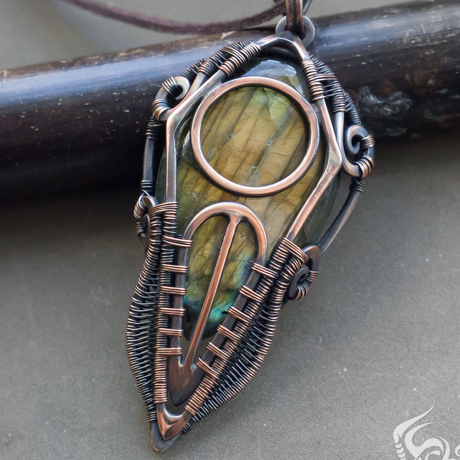 Mens heady Wire wrapped pendant. Copper wire wrap stone pendant with stone for man