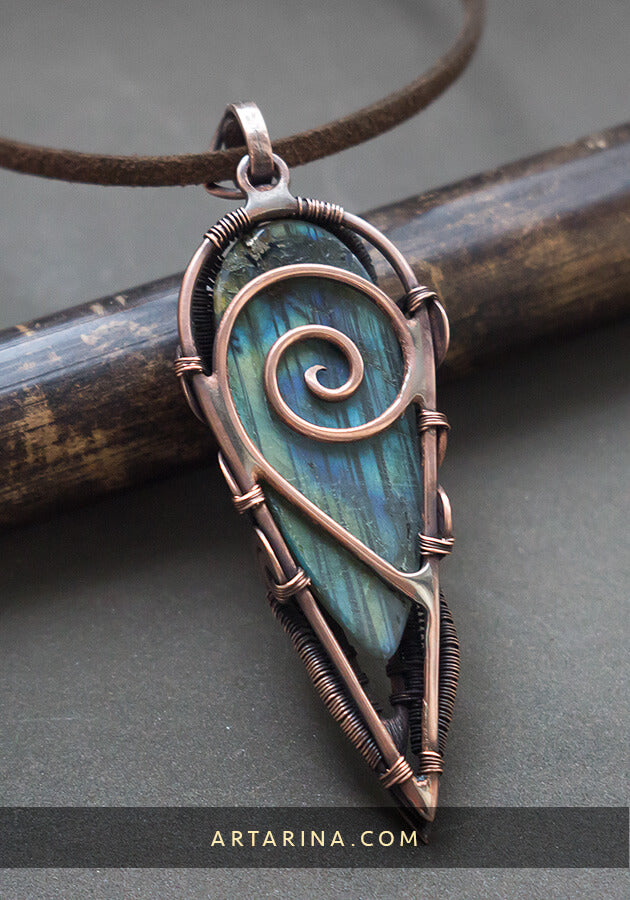 long gemstone wire wrapped necklace