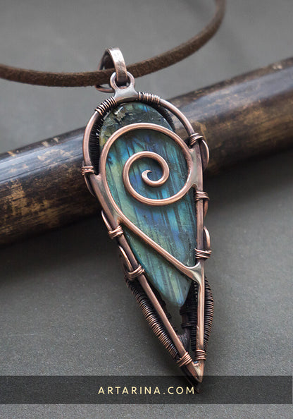 long gemstone wire wrapped necklace