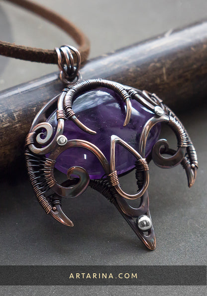 Purple stone copper unique pendant necklace