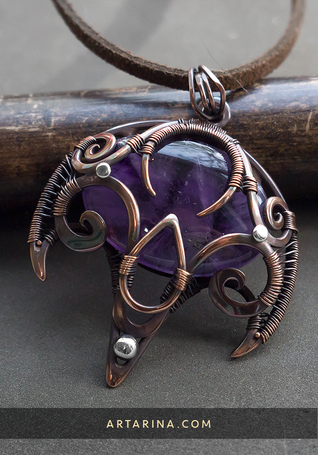 Amethyst wire wrapped pendant necklace