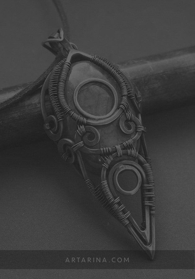 Steampunk handmade wire wrapped labradorite pendant