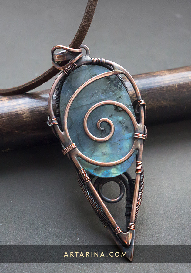 Steampunk handmade wire wrapped labradorite pendant