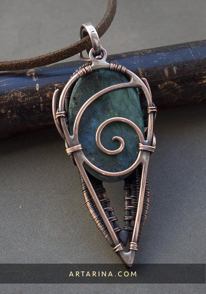 mens labradorite necklace. Statement heady wire wrap pendant