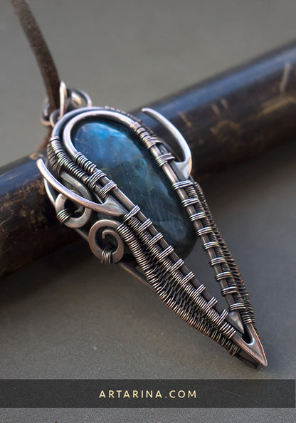 mens labradorite necklace. Statement heady wire wrap pendant