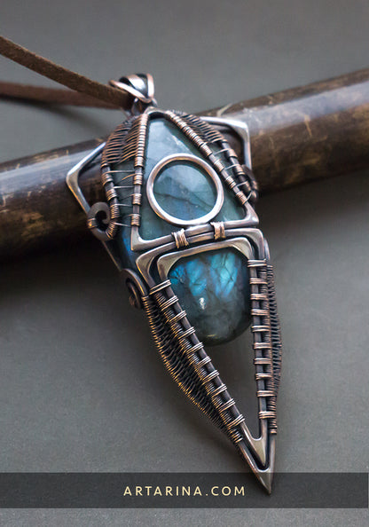 Ornamental sacred geometry labradorite necklace