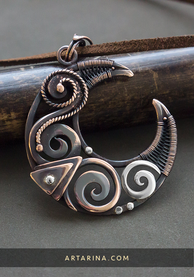 Crescent moon wire wrapped pendant