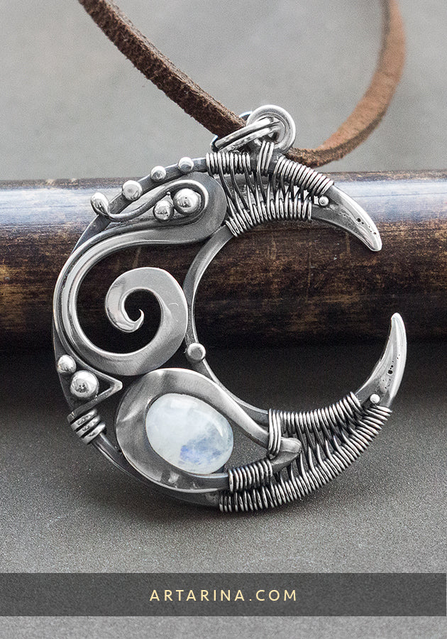 Silver crescent moon wicca witchy stuff necklace