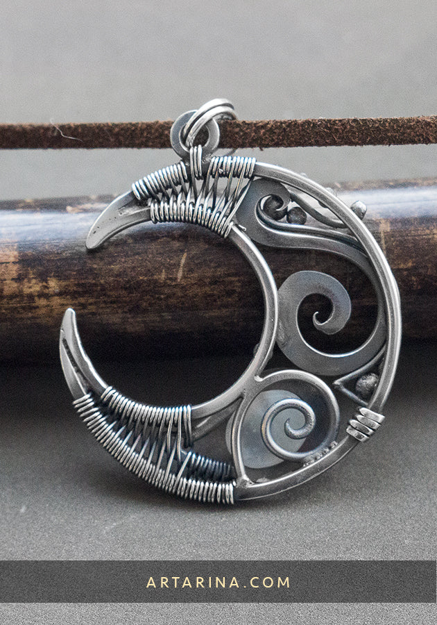 Moonstone silver half moon necklace pendant